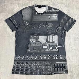 Diesel Joe Ri Gray All Over Print Graphic T Shirt Audio Synth Design Size XL Men